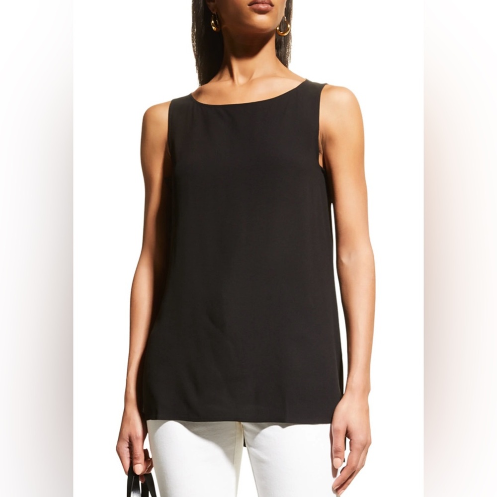 Eileen Fisher Silk Bateau Neck Long Shell Tank
